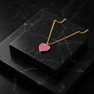 گردنی طلا بچگانه 18 عیار مدل قلب صورتی